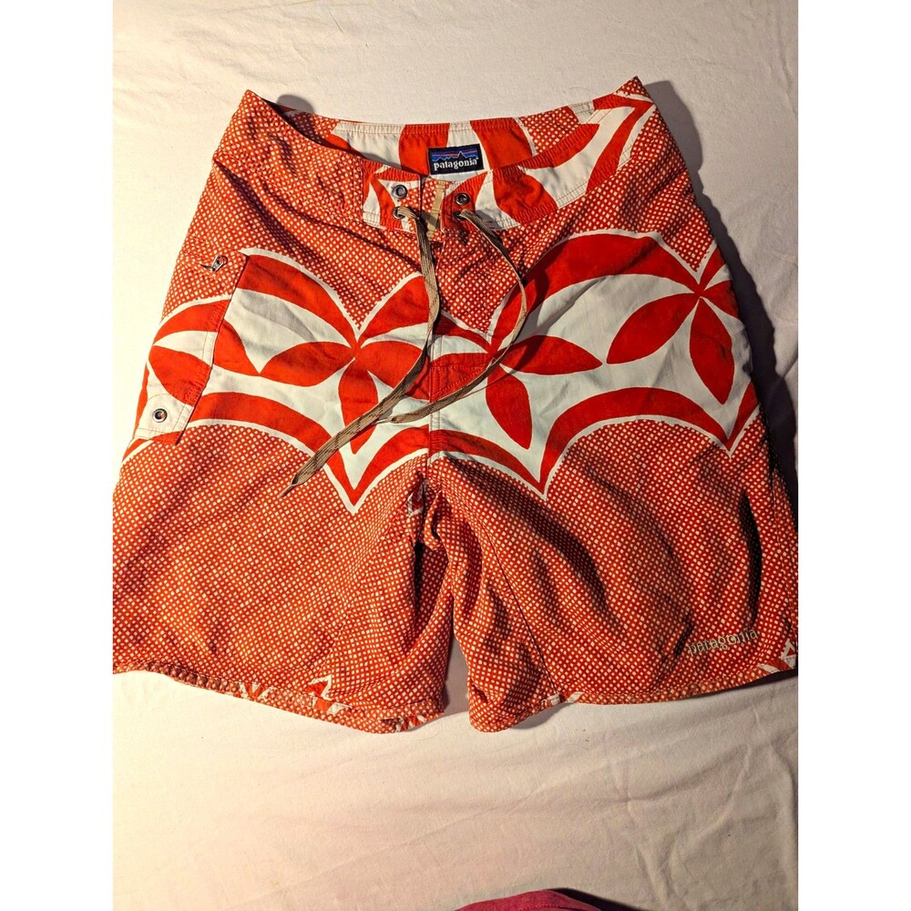 Patagonia Men's Floral Board Shorts Orange/White Drawstring Size 28